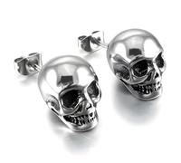 Zense - Boucles d’oreilles tête de mort, acier, fermoir papillon ZE0076