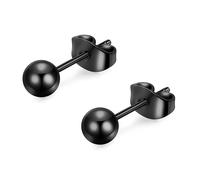 Zense - Boucles d'oreilles homme boule noire acier inoxydable ZE0027