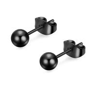 Zense - Boucles D'oreilles Homme Boule Noire Acier Inoxydable Ze0027
