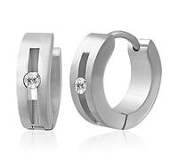 Zense - Boucles D'oreilles Homme En Acier Avec Anneau Et Diamant Cz Ze0003