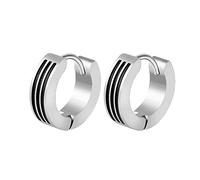 Zense - Boucles d'oreilles homme en acier et émail noir strié ZE0007