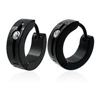 Zense - Boucles D'oreilles Homme En Acier Noir Et Diamant Cz Ze0005