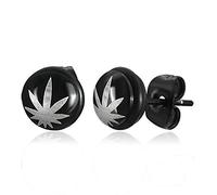 Zense - Boucles d'oreilles homme en acier noir feuille de cannabis et marijuana ZE0020