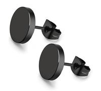 Zense - Boucles d'oreilles plates et rondes en acier de couleur noir ZE0073