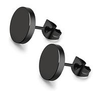 Zense - Boucles d'oreilles plates et rondes en acier de couleur noir ZE0073