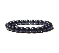 Zense - Bracelet ajustable homme perles noires lisses en lave naturelle ZB0340