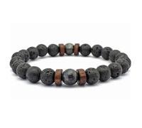 Zense - Bracelet ajustable homme perles noires lisses magma et onyx ZB0342