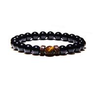 Zense Bracelet ajustable homme - Perles noires lisses Magma et Onyx - Zb0343
