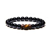 Zense - Bracelet ajustable homme perles noires lisses magma et onyx ZB0343