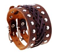 Zense - Bracelet de force homme biker en cuir ajustable marron ZB0325