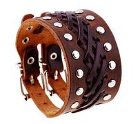 Zense - Bracelet De Force Homme Biker En Cuir Ajustable Marron Zb0325