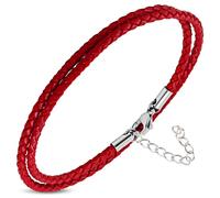 Zense - Bracelet fin homme chocker en cuir véritable rouge ZB0261 [avec extension de 5 cm]