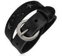 ZENSE - Bracelet homme ajustable en cuir noir double tour avec clous étoile en acier et boucle de ceinture ZB0122-A