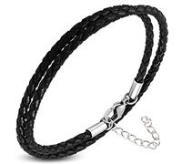 ZENSE - Bracelet pour homme en cuir véritable fin et tressé avec double enroulement [ajustement au poignet avec extension 5cm]