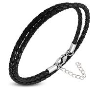 Zense - Bracelet homme en cuir noir double enroulement ZB0239 [avec extension 5 cm]