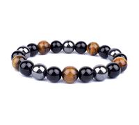 Zense - Bracelet homme perles hématite noires argentées oeil de tigre ZB0358