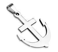 ZENSE - Collier homme croix ancre marine en acier inoxydable ZP0208 - Avec cordon 45 cm