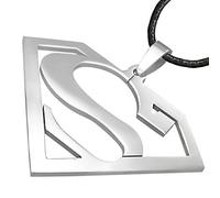 ZENSE - Collier super-héros de style Comics avec pendentif symbole lettre S en acier inoxydable ZP0075 - Avec cordon noir 45cm ajustable