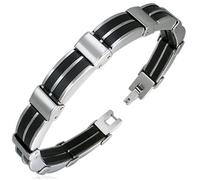 Zense - Gourmette homme en acier inoxydable et caoutchouc noir ZB0145