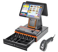ZenSeFarin Caisse Enregistreuse Intelligente à écran Double,Caisse Enregistreuse Tactile Professionnelle,Caisse Enregistreuse Tactile avec Caisse Et Clavier,Adaptée Aux Supermarchés Black