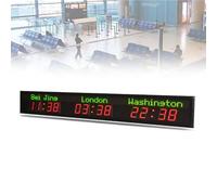 ZenSeFarin Horloge Mondiale 3/4/5/6 Villes, Horloge Numérique LED, Réglage De La Luminosité sur 5 Niveaux, Calibrage Automatique, pour Hôtel Et Multinationale,3City