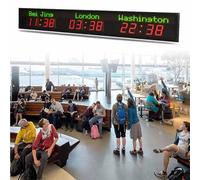 ZenSeFarin Horloge Murale Numérique LED pour Hôtel,Affichage Heure à 5 Villes,Fuseaux Horaires Mondiaux,Horloge Numérique LED Couleur Multi-fuseaux Horaires,pour Hôtel Et Aéroport,3City