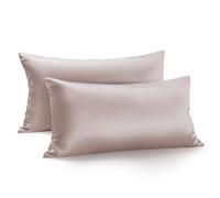 Zenssia Housse de Coussin en Satin de Luxe 40x80 Lot de 2 Doux comme Une Housse de Coussin en Soie 40x80 Soin des Cheveux et de la Peau avec Fermeture Éclair, Taupe