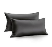 Zenssia Housse de Coussin en Satin de Luxe 40x80 Lot de 2 Doux comme Une Housse de Coussin en Soie 40x80 Soin des Cheveux et de la Peau avec Fermeture Éclair, Noir