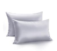 Zenssia Housse de Coussin en Satin de Luxe 50x70 Lot de 2 Doux comme Une Housse de Coussin en Soie 50x70 Soin des Cheveux et de la Peau avec Fermeture Éclair, Gris Clair