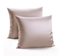 Zenssia Housse de Coussin en Satin de Luxe 65x65 Lot de 2 Doux comme Une Housse de Coussin en Soie 65x65 Soin des Cheveux et de la Peau avec Fermeture Éclair, Taupe