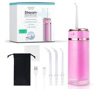 ZENT Stream+ Jet dentaire hydropulseur, Irrigateur buccal, Technologie rotative avancée à 360°, 3 Embouts spécialisés, Pression réglable, élimination de la plaque dentaire, Batterie longue durée, Rose