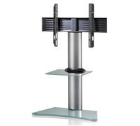 ZENTAL Pied support TV écran plat avec tablette et roulettes gris métal verre op