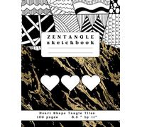 Zentangle Sketchbook - Heart shape tangle tiles: Elegant Marbled Large Sheets with grids for zendoodle & mandala art, art therapy doodling & zen drawing (for relaxation and anti anxiety art)