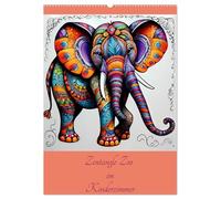 Zentangle Zoo im Kinderzimmer (Wandkalender 2026 DIN A2 hoch), CALVENDO Monatskalender: Bunte Tierbilder im Zentangle-Stil