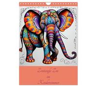 Zentangle Zoo im Kinderzimmer (Wandkalender 2026 DIN A4 hoch), CALVENDO Monatskalender: Bunte Tierbilder im Zentangle-Stil