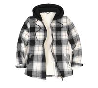 ZENTHACE Veste chemise à capuche en flanelle doublée Sherpa avec fermeture éclair intégrale pour l'automne et l'hiver, Plaid Arctic Storm, Medium