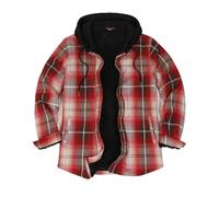 ZENTHACE Veste chemise en flanelle doublée Sherpa pour homme, veste d'hiver à carreaux à bouton-pression avec capuche, Ombre cramoisie, Large