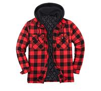 ZENTHACE Veste chemise épaisse à capuche en flanelle à carreaux pour homme avec doublure matelassée, Fermeture éclair intégrale matelassée doublée Rouge classique, Medium