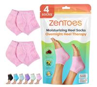 ZenToes chaussettes talon gel hydratant 2 paires de chaussettes de spa toeless doublé pour guérir et traiter sèches, les talons crevassés (flou, rose)