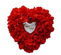 Zentto Coussin rose en forme de cœur pour bague de mariage avec motif floral en satin 24 x 22 cm (1 pièce), Red, 24 x 22 cm
