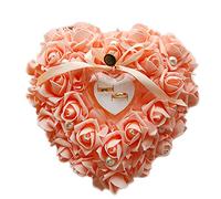 Zentto Coussin rose en forme de cœur pour bague de mariage avec motif floral en satin 24 x 22 cm (1 pièce), Orange, 24 x 22 cm
