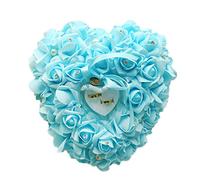 Zentto Coussin rose en forme de cœur pour bague de mariage avec motif floral en satin 24 x 22 cm (1 pièce), Water Blue, 24 x 22 cm