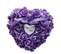 Zentto Coussin rose en forme de cœur pour bague de mariage avec motif floral en satin 24 x 22 cm (1 pièce), violet, 24 x 22 cm