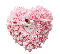 Zentto Coussin rose en forme de cœur pour bague de mariage avec motif floral en satin 24 x 22 cm (1 pièce), rose, 24 x 22 cm