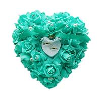 Zentto Coussin rose en forme de cœur pour bague de mariage avec motif floral en satin 24 x 22 cm (1 pièce), bleu, 24 x 22 cm