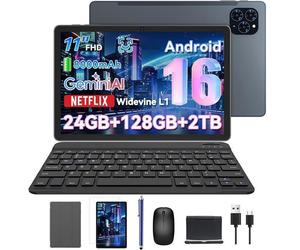 Zenva T90 Tablette 11pouces Android 16-24Go RAM 128Go ROM,SD jusqu'à 2 To, 8000 mAh, Widevine L1,5G WiFi,Avec Clavier/Stylet/Souris