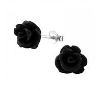 Zenvie Boucles d'oreilles à tige en forme de rose noire dans une boîte - Fleurs gothiques en argent sterling 1 x 1 cm