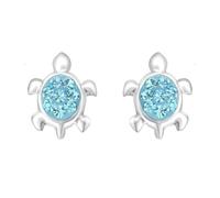 Zenvie Boucles d'oreilles à tige en forme de tortue en argent sterling avec cristaux ou pierres Aqua Bohemica 10 mm x 9 mm Coffret cadeau inclus, 7mm, Argent sterling, Pas de gemme