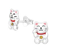 Zenvie Boucles d'oreilles Clous Chat Maneki Neko Porte-bonheur - Argent Sterling 925, Mignonnes Traditions Asiatiques