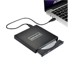 Zenwire Graveur Externe de CD-R/DVD-RW/ROM Graveur de CD/DVD USB 3 Writer Lecteur Portable pour Ordinateur Portable PC MacBook Windows 11/10/8.1/7 Linux/Mac Desktop, Noir